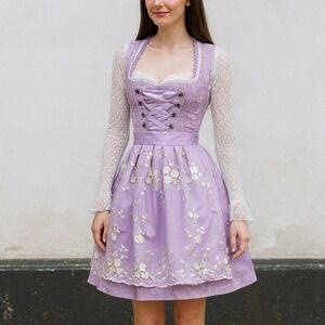New XS Oktoberfest Lavender Purple Jacquard Dirndl Dress Bavarian German